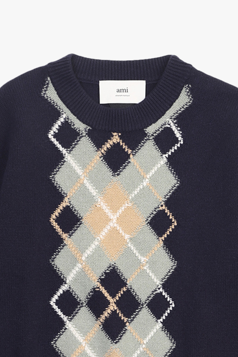 Pull col rond argyle Navy/ green