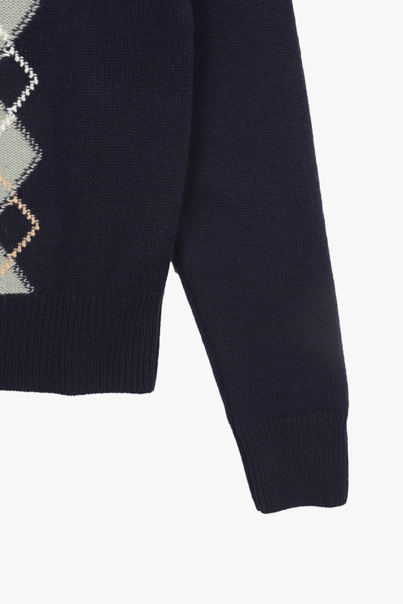 Pull col rond argyle Navy/ green