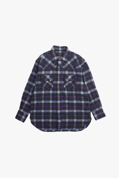 Beams plus Western brushed check Purple - GRADUATE STORE