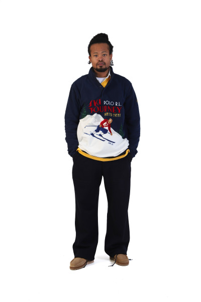 Skier-print fleece pullover Rl navy multi