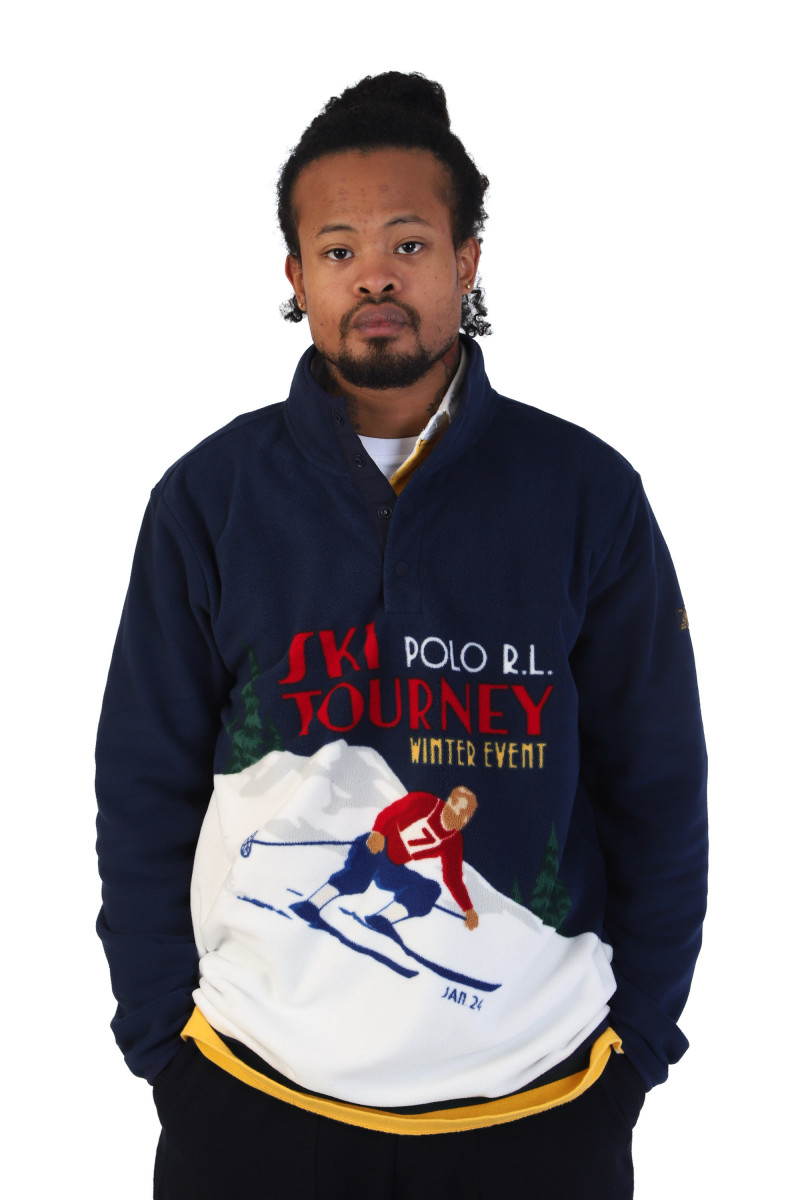 Skier-print fleece pullover Rl navy multi