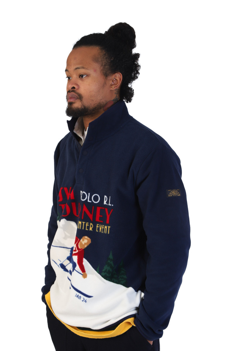 Skier-print fleece pullover Rl navy multi