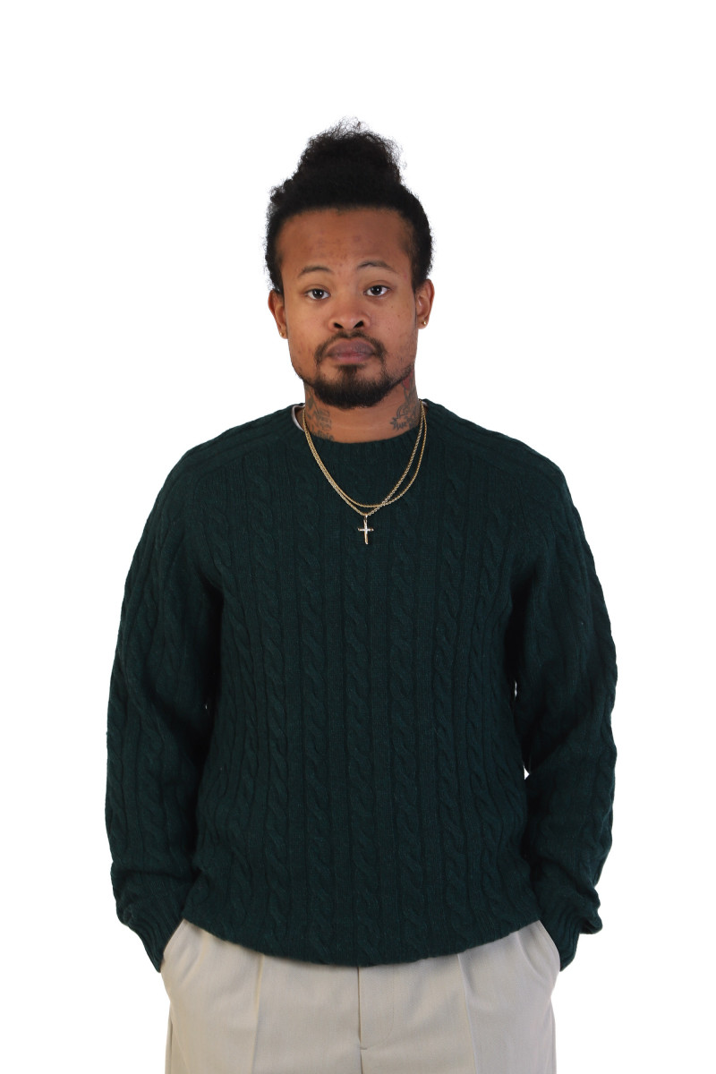 Cable crewneck wool Green