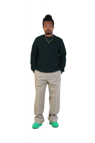 Cable crewneck wool Green