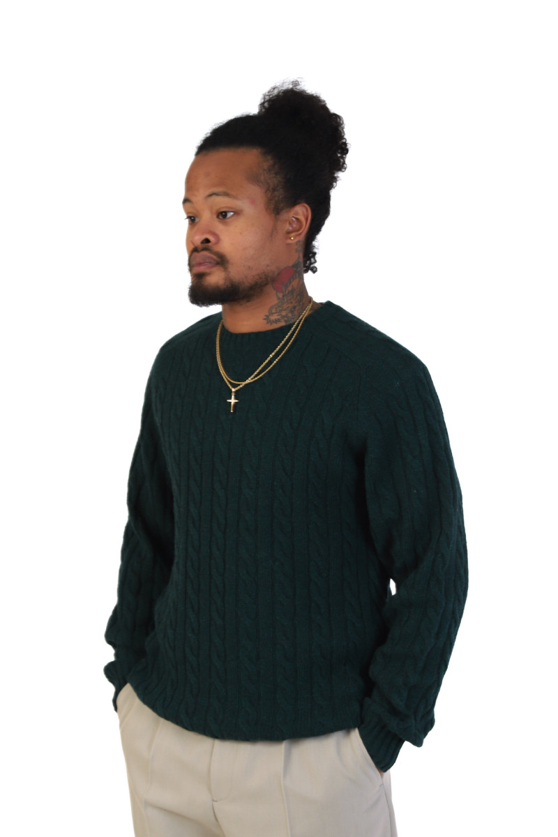 Cable crewneck wool Green