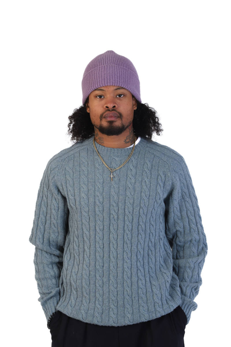 Cable crewneck wool Sax