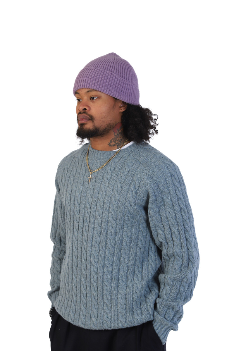 Cable crewneck wool Sax