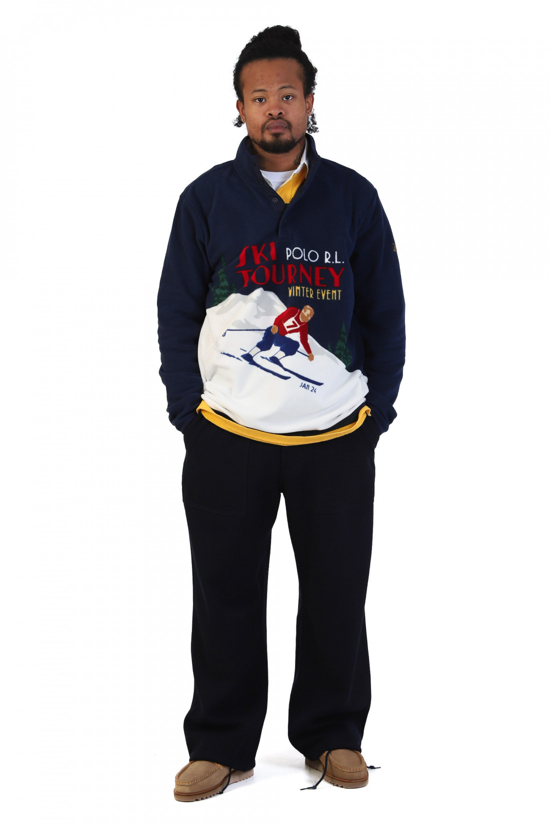 Skier-print fleece pullover Rl navy multi