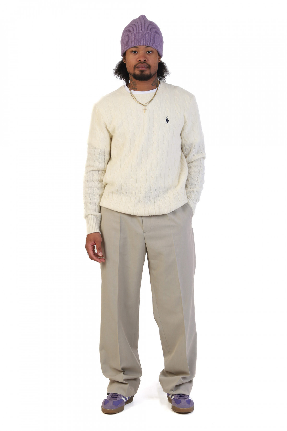 Cable-knit wool-cashmere Andover cream