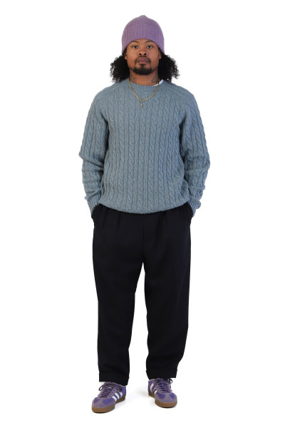 Cable crewneck wool Sax