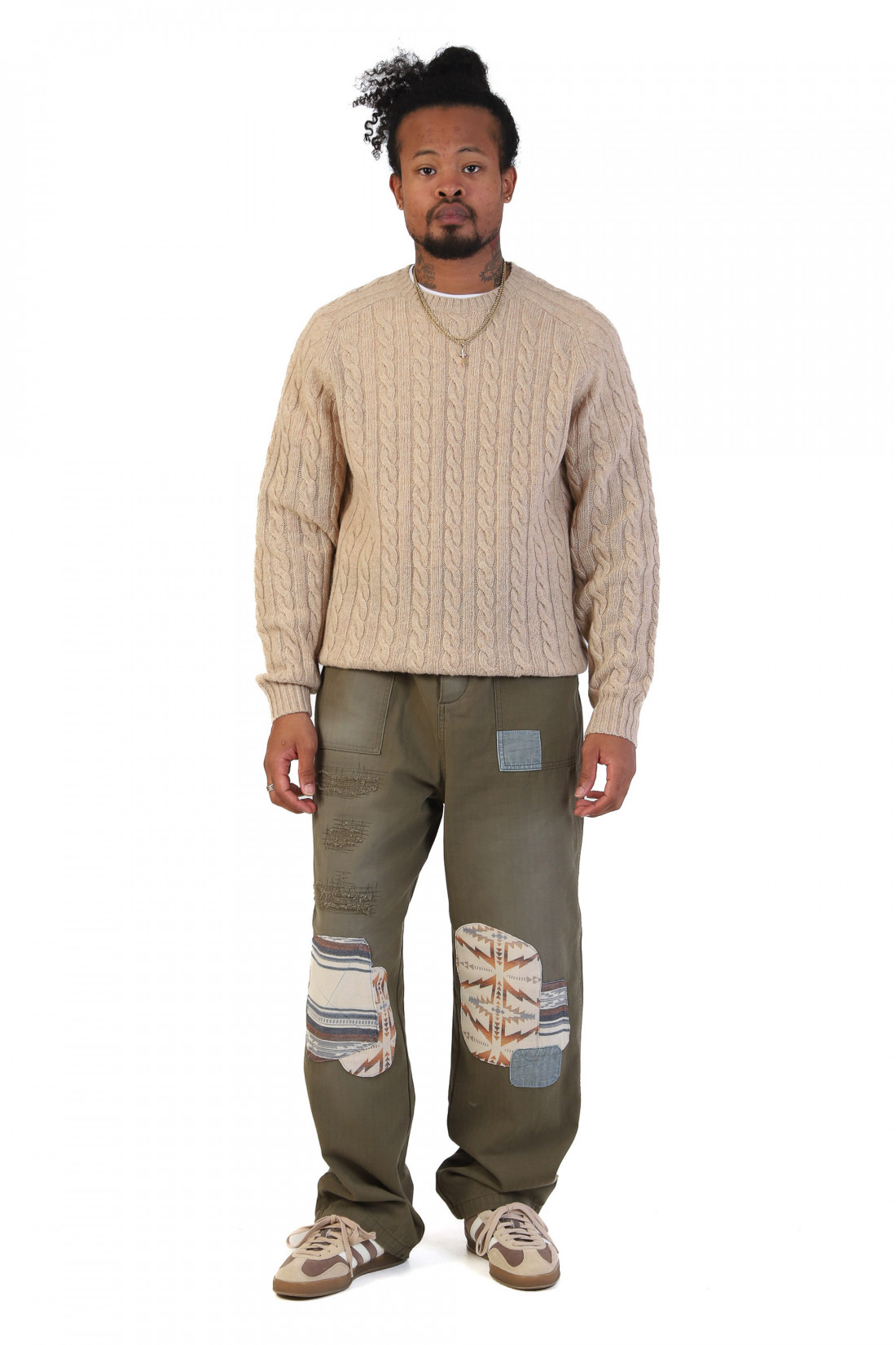 Cable crewneck wool Beige