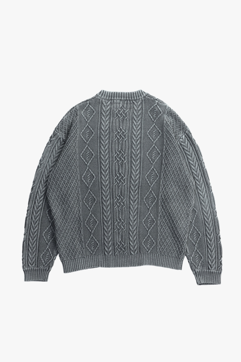 Washed crewneck cable sweater Black