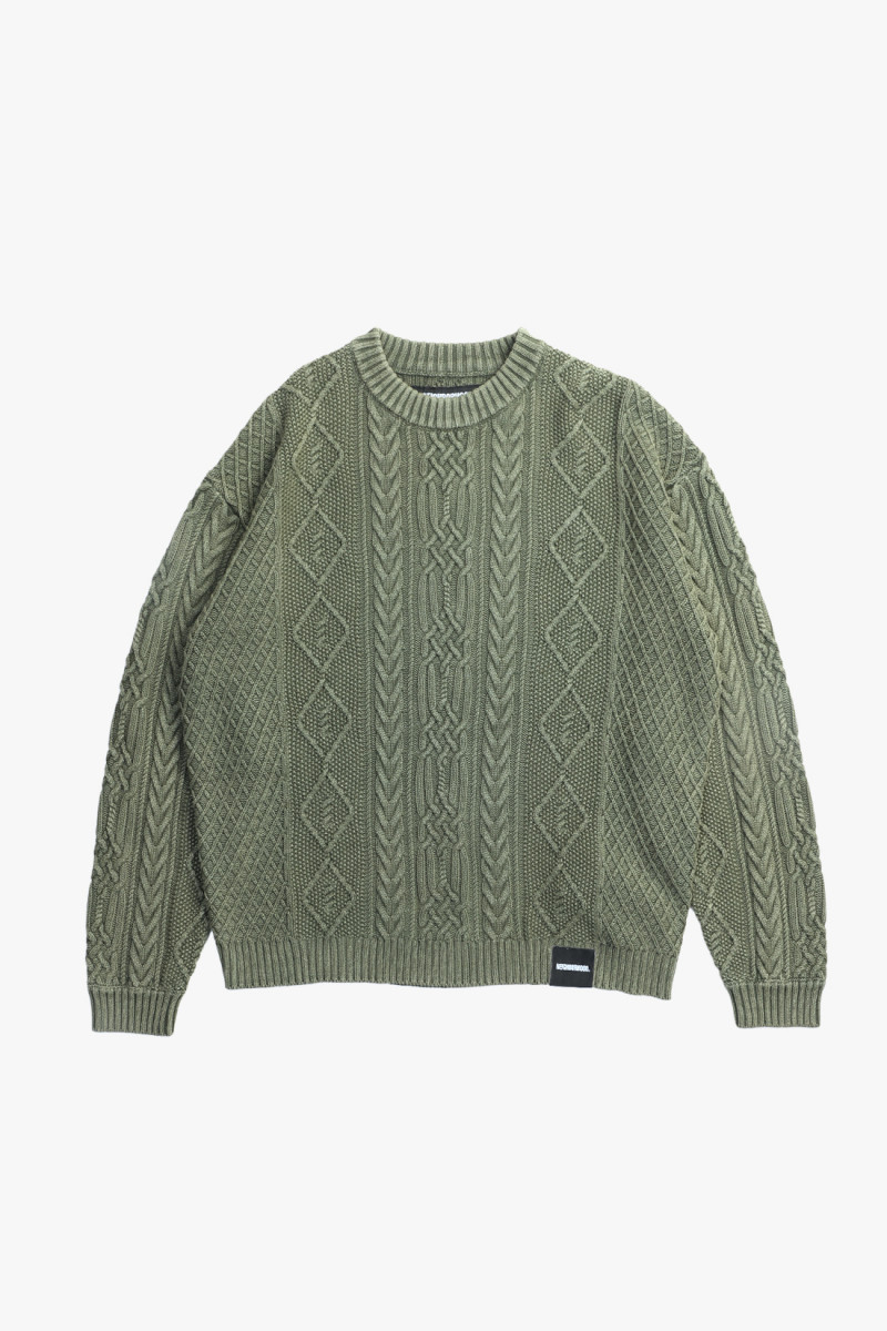 Washed crewneck cable sweater Olive drab