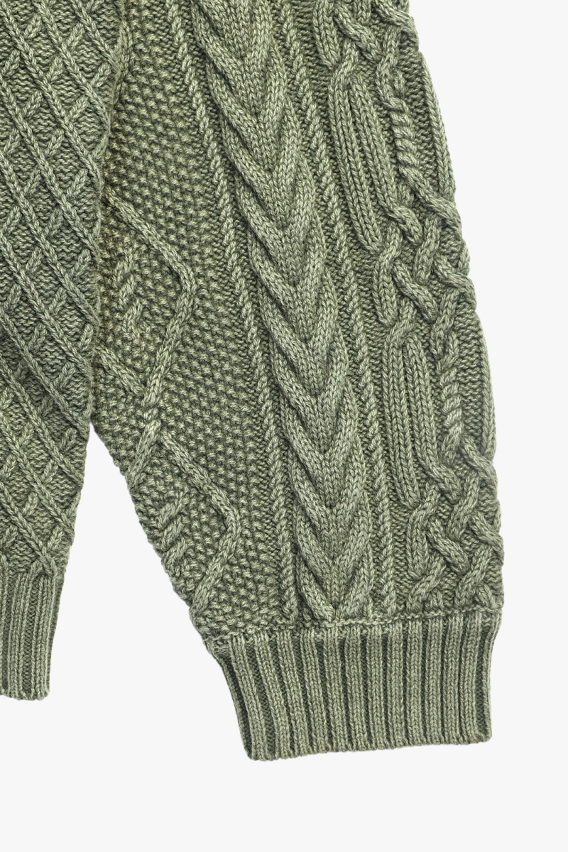 Washed crewneck cable sweater Olive drab