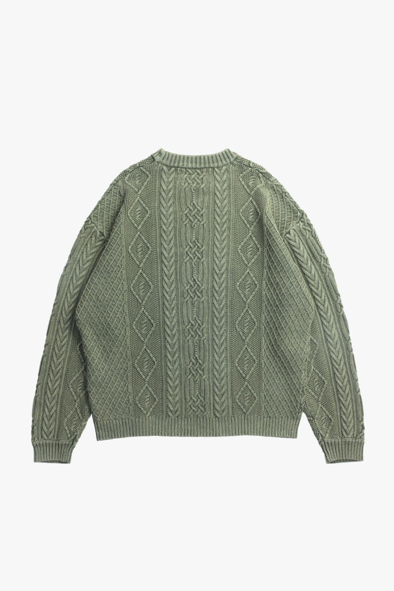 Washed crewneck cable sweater Olive drab