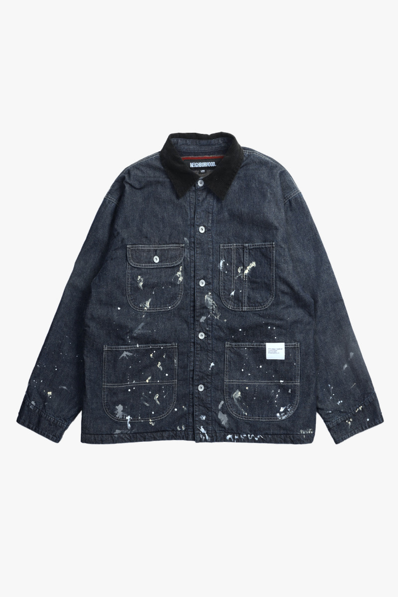 Cord collar washed coverall Indigo