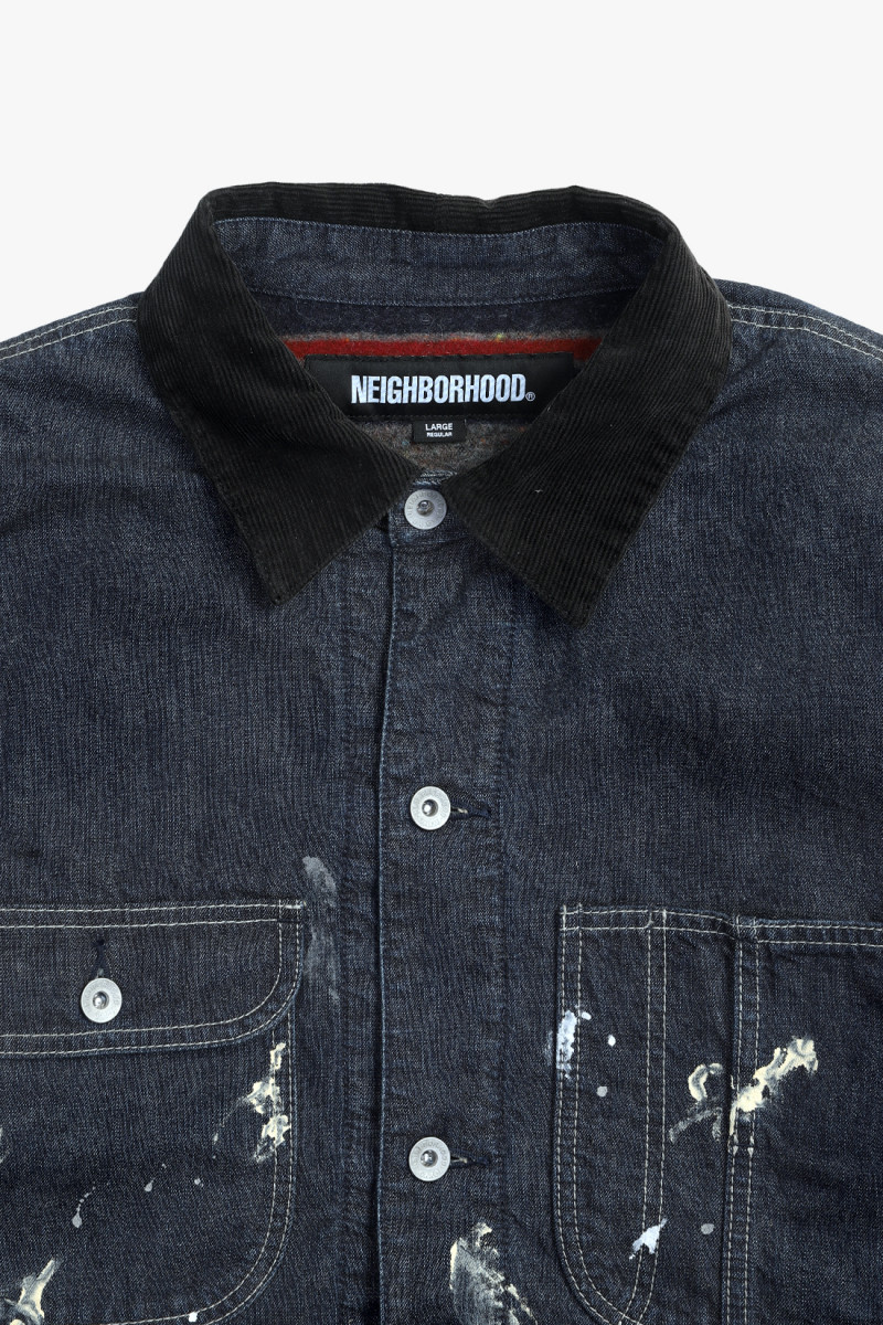 Cord collar washed coverall Indigo