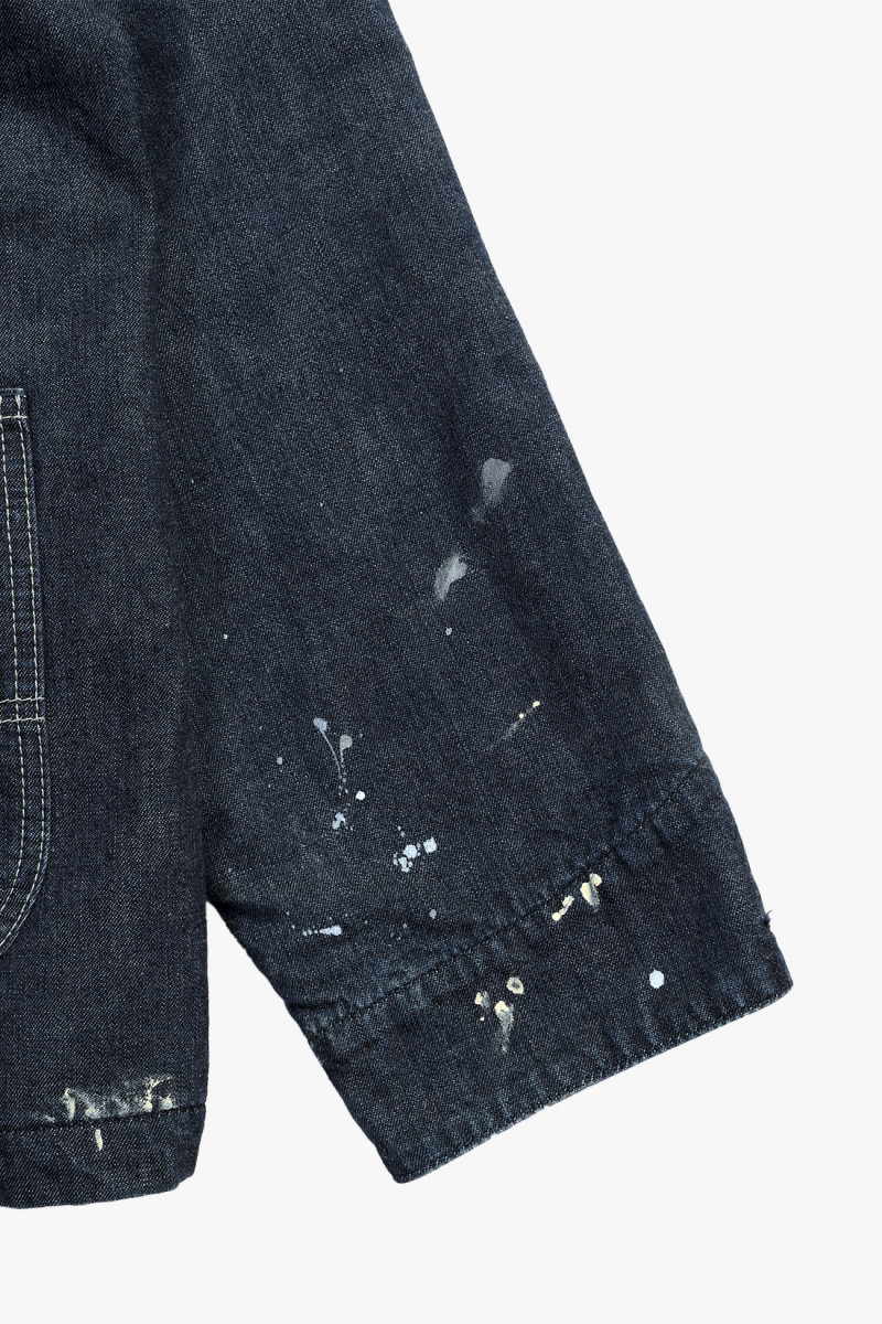 Cord collar washed coverall Indigo