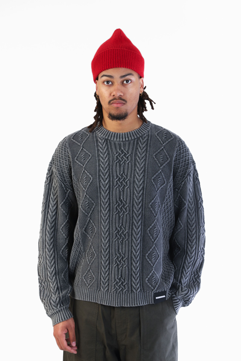 Washed crewneck cable sweater Black