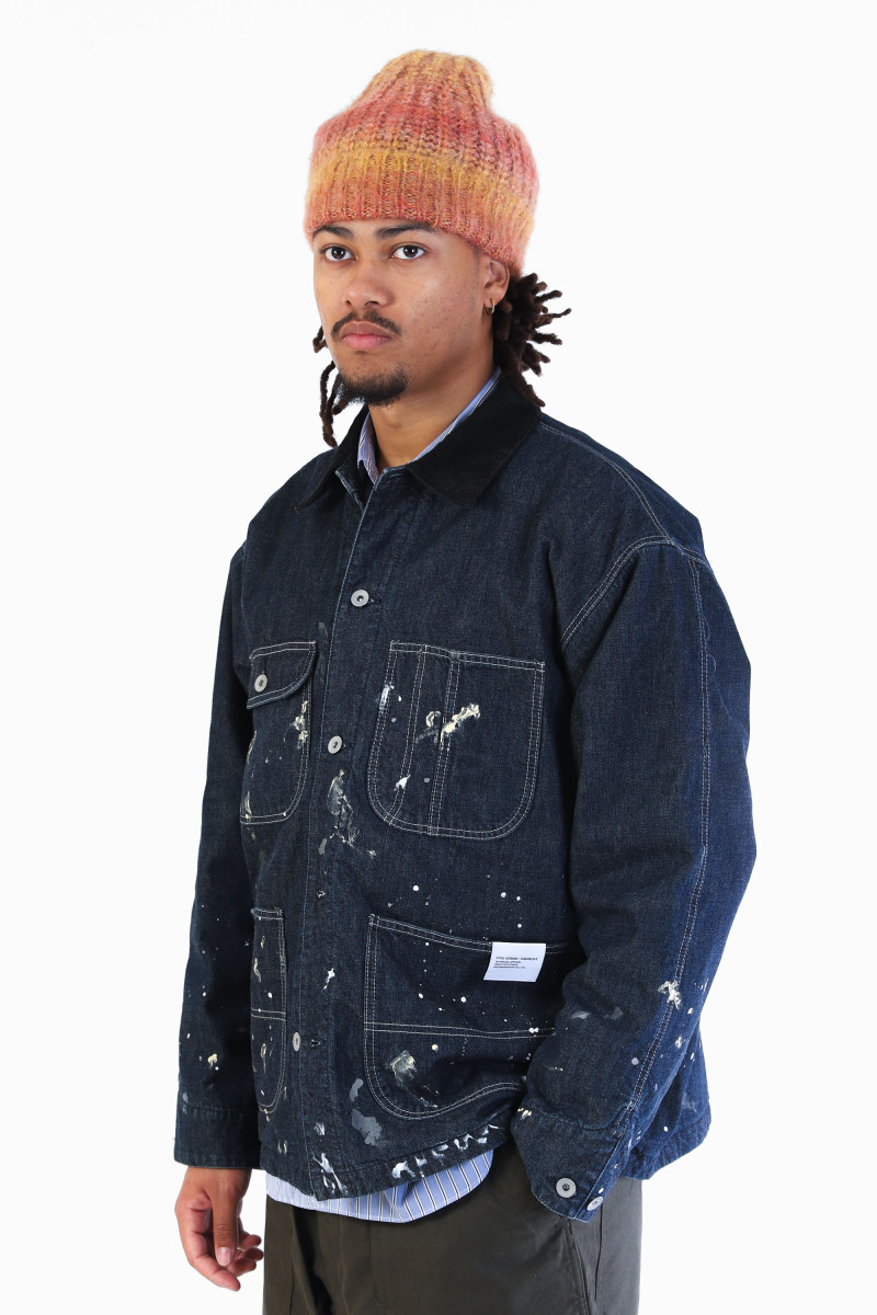 Cord collar washed coverall Indigo