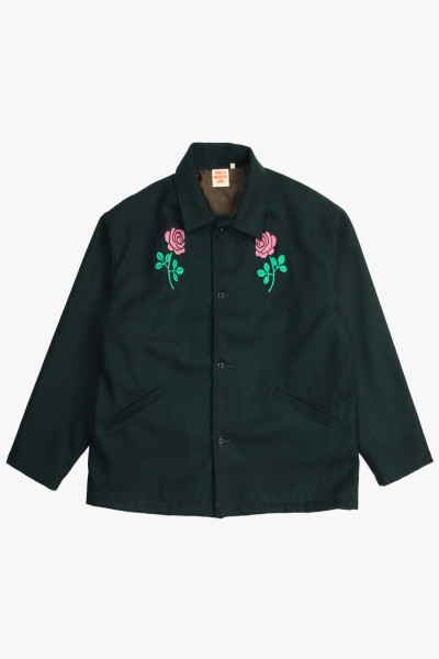 Have a grateful day Rose melton jacket Dark green - GRADUATE STORE