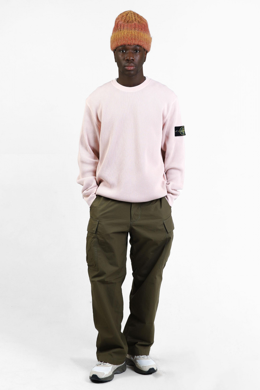 6100008 waffle crewneck v0082 Rosa antico