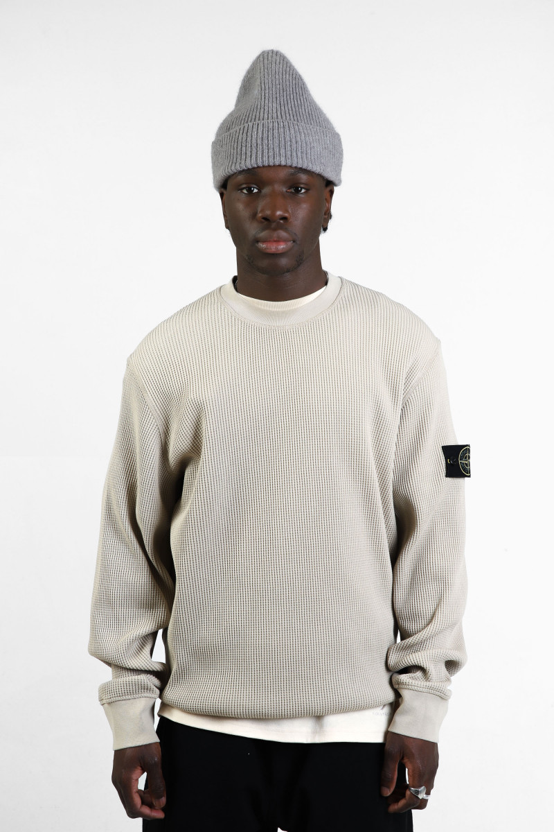 6100008 waffle crewneck v009a Beige