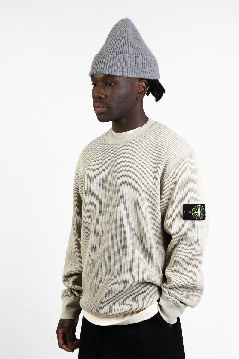 6100008 waffle crewneck v009a Beige