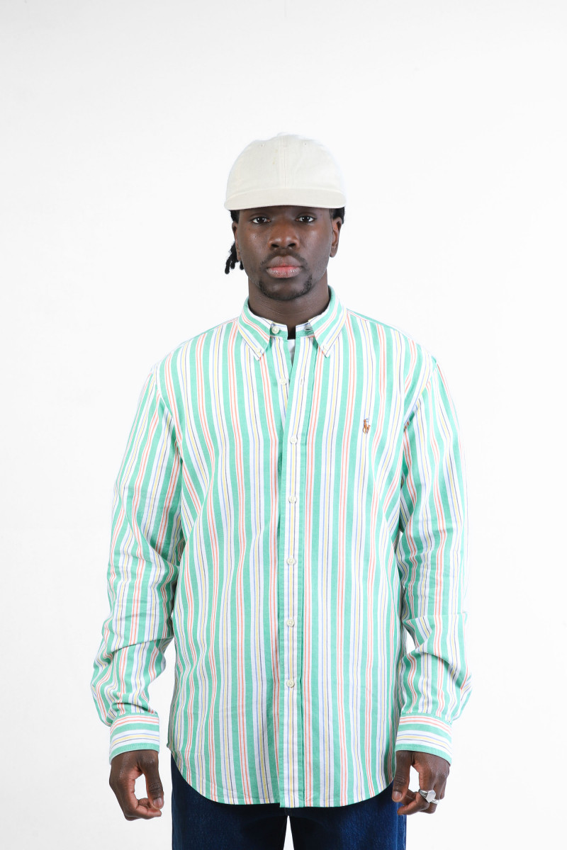 Custom fit stripe oxford shirt Green/white multi