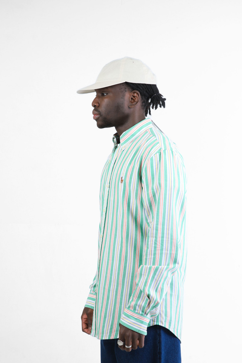 Custom fit stripe oxford shirt Green/white multi