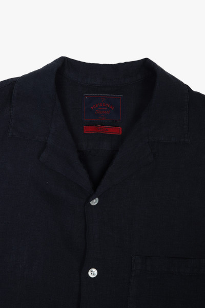 Portuguese flannel Linen camp collar Navy - GRADUATE STORE