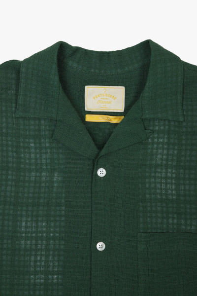 Portuguese flannel Linen camp collar Green - GRADUATE STORE