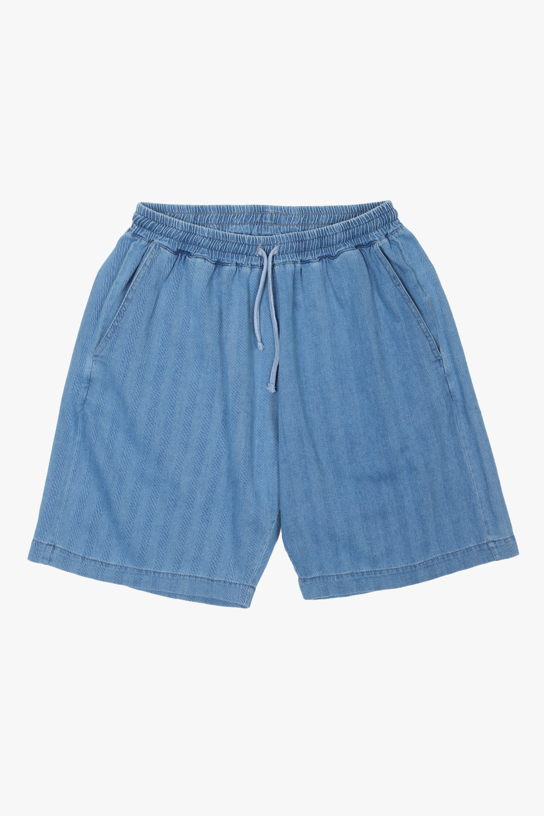 Simple short herringbone denim Washed indigo