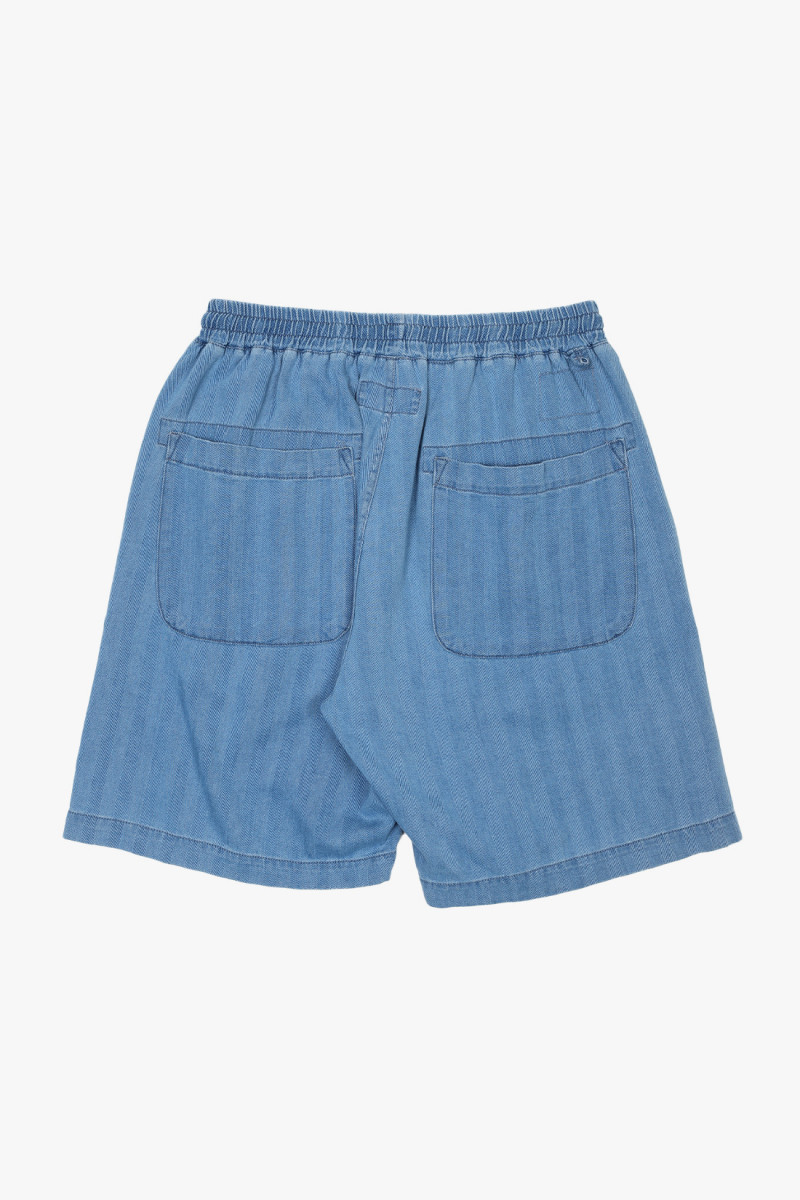 Simple short herringbone denim Washed indigo