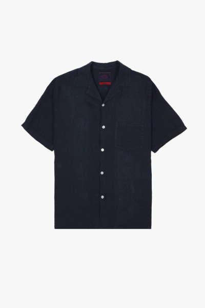 Portuguese flannel Linen camp collar Navy - GRADUATE STORE