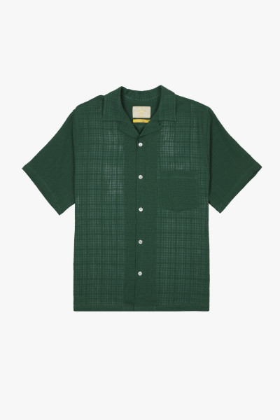 Portuguese flannel Linen camp collar Green - GRADUATE STORE