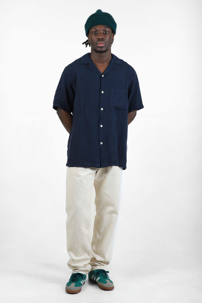 Linen camp collar Navy