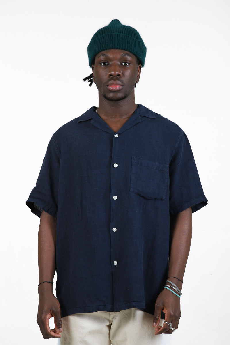 Linen camp collar Navy