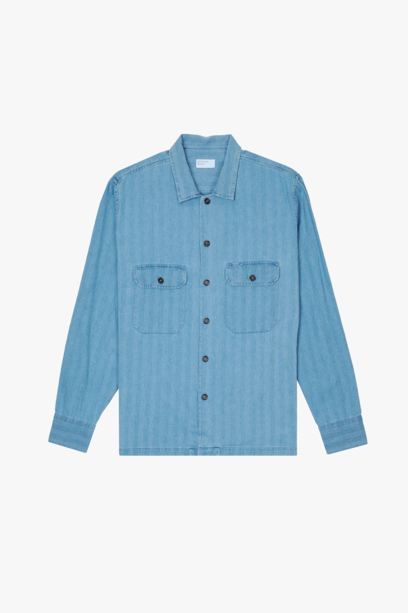 L/s utility shirt herringbone Washed indigo