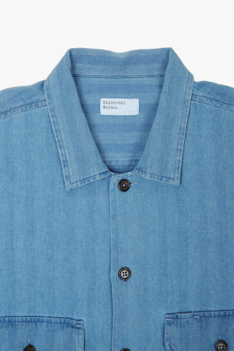 L/s utility shirt herringbone Washed indigo