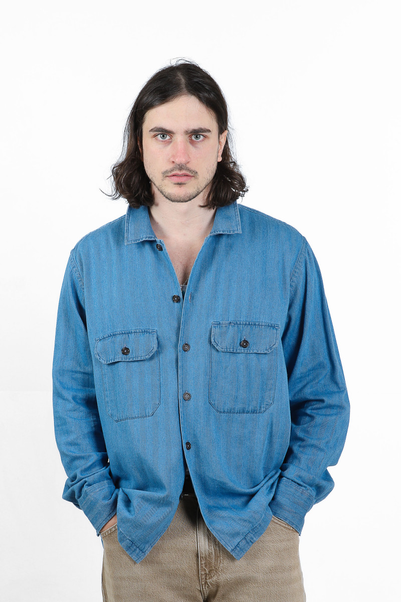 L/s utility shirt herringbone Washed indigo