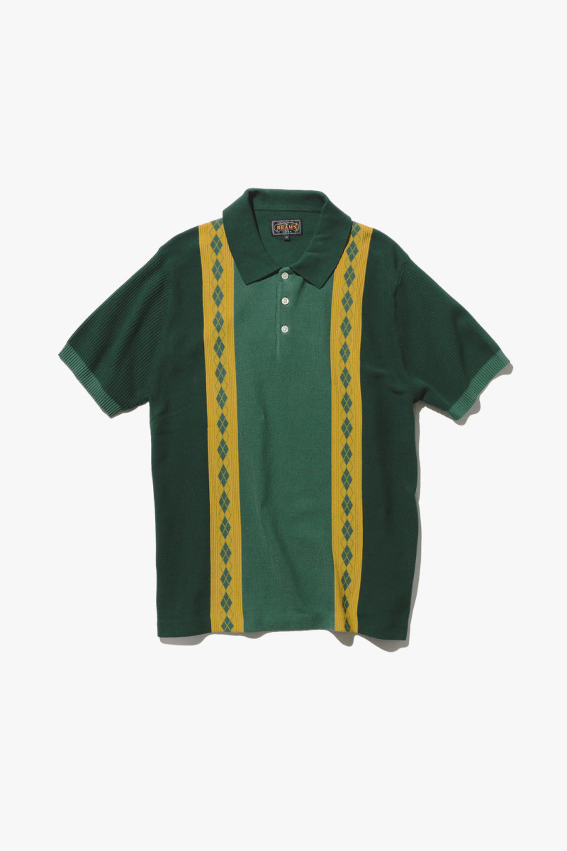 Knit polo stripe argyle Green
