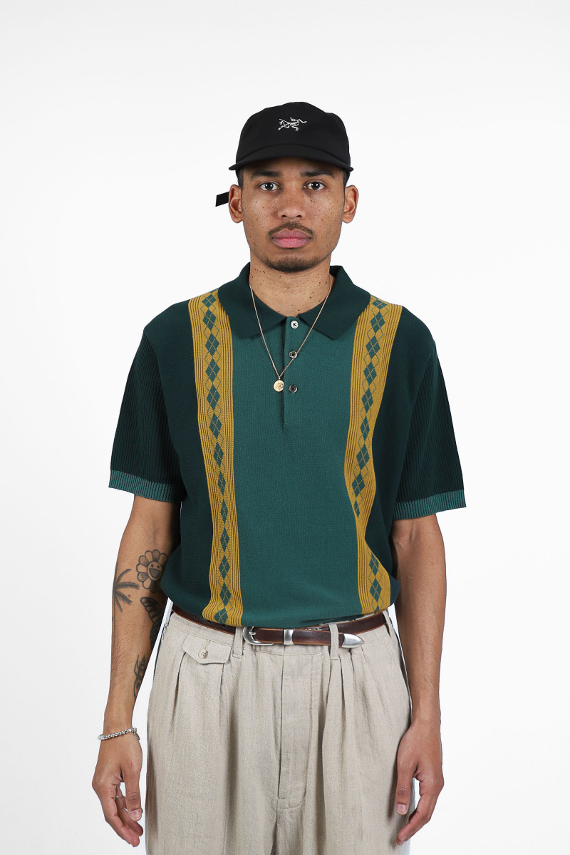 Knit polo stripe argyle Green