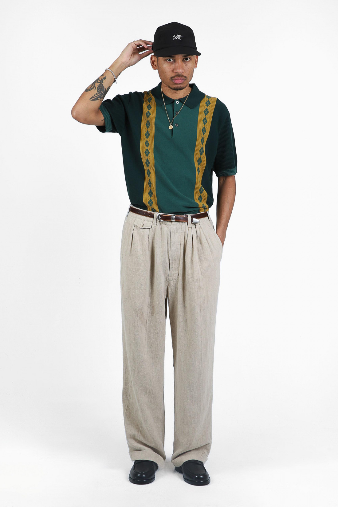 Knit polo stripe argyle Green