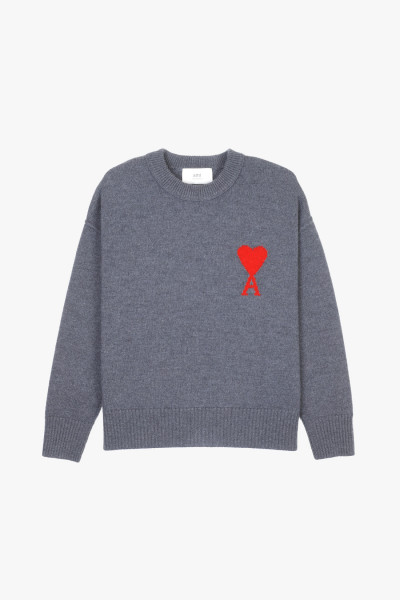Ami Pull col rond ami de coeur Gris chine / rouge - GRADUATE STORE