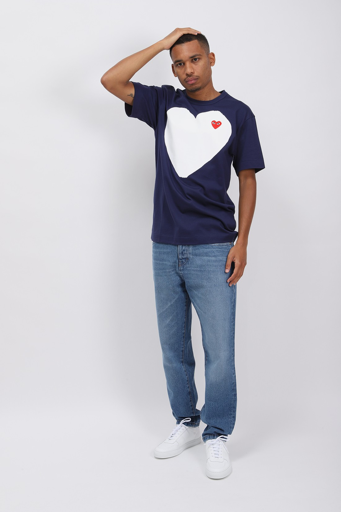 Red play white heart t-shirt Navy