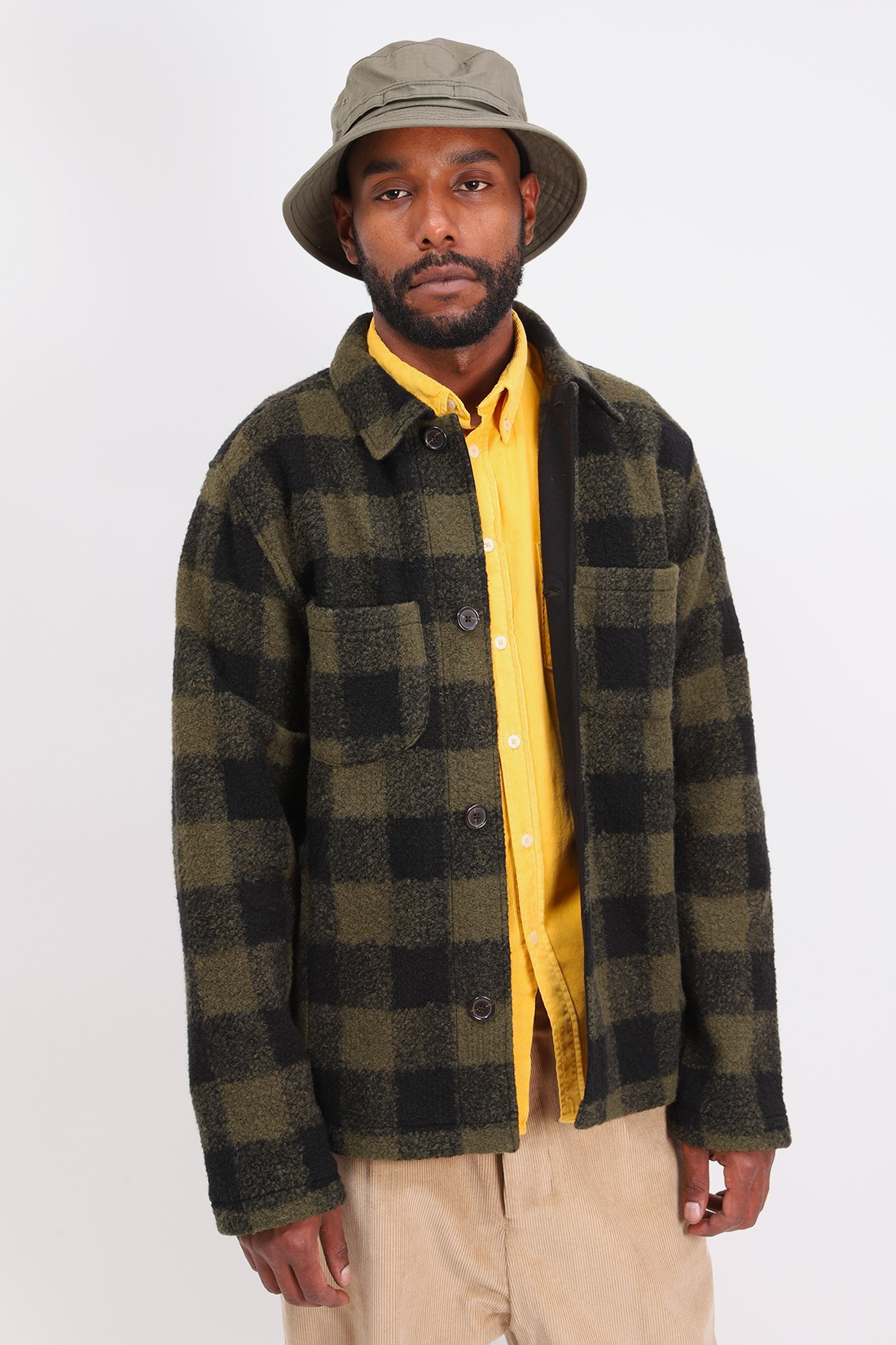 UNIVERSAL WORKS / Lumber jacket check fleece Olive
