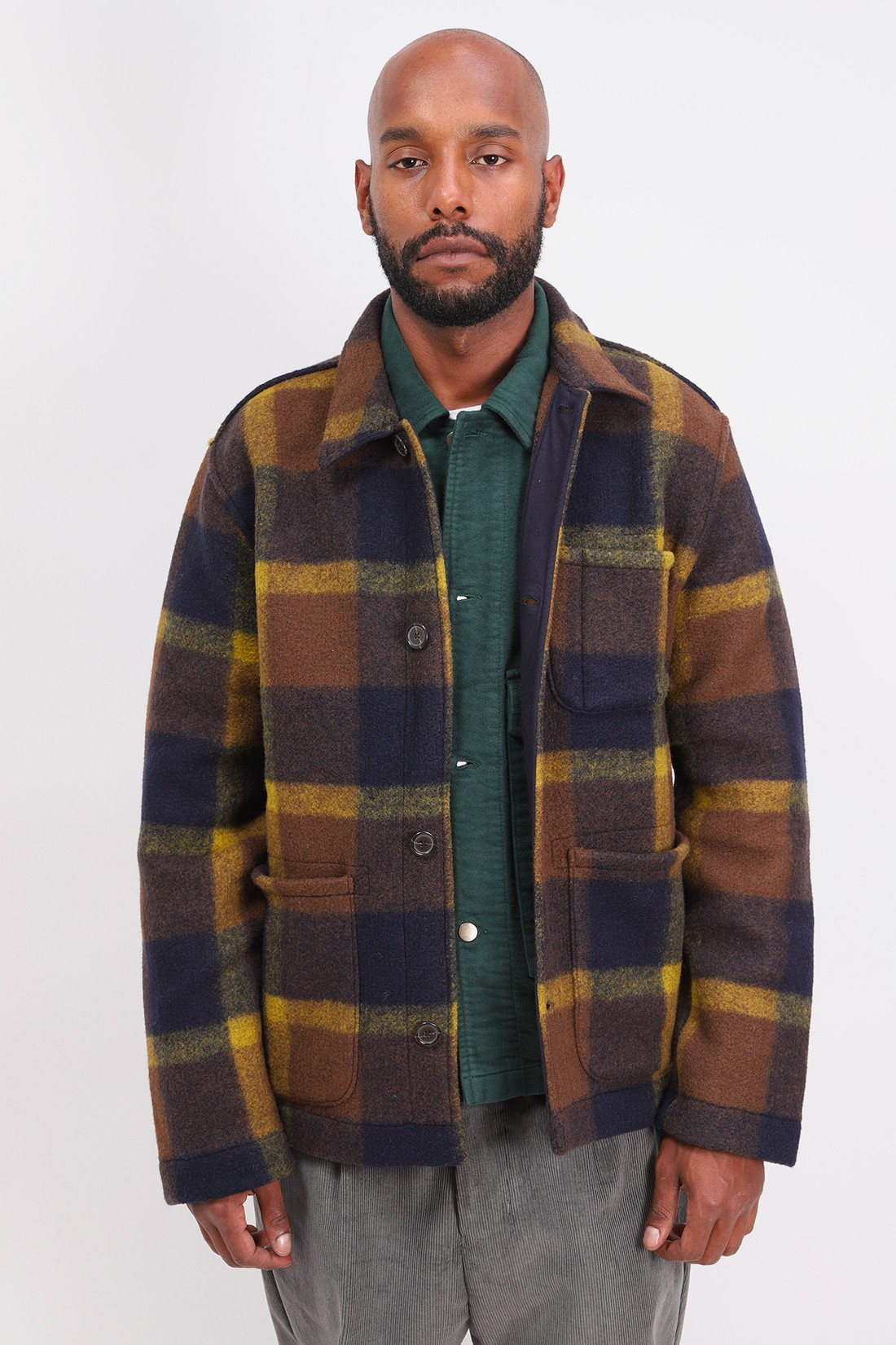 UNIVERSAL WORKS / Field jacket check Navy yellow